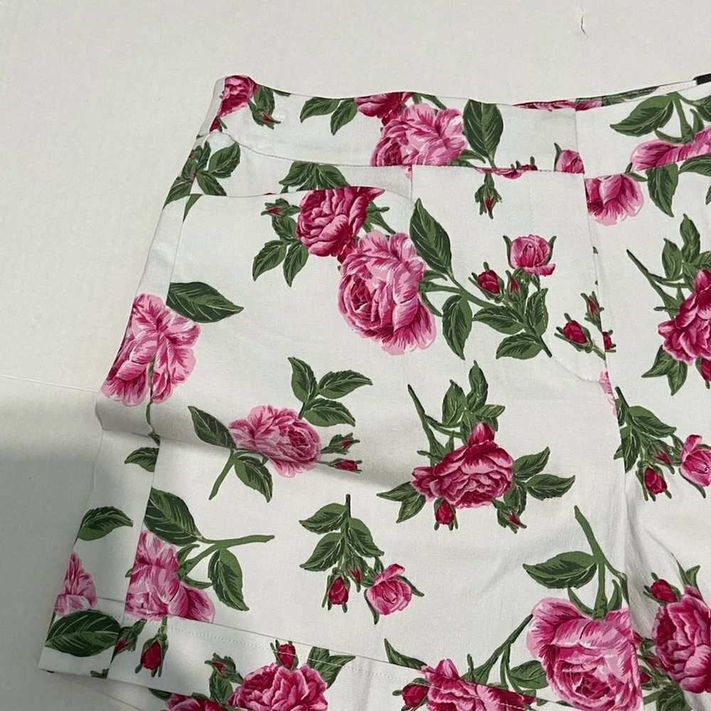 SOHO Apparel LTD Floral Print Shorts High Waisted‎ White Pink Rose Size 8 - Picture 5 of 12